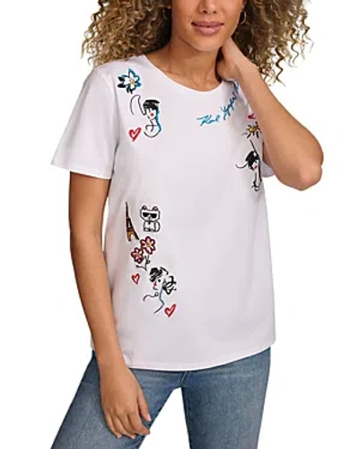 Karl Lagerfeld Whimsy Embroidered Logo Tee In White