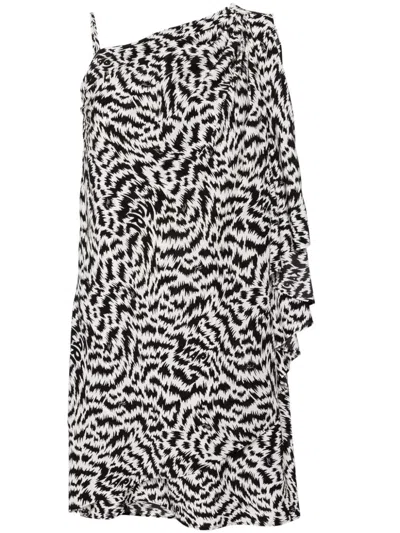 Karl Lagerfeld White Asymmetric Dress Black Print In Elecblkwht