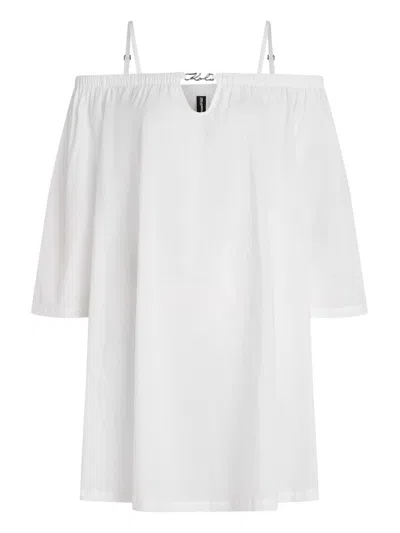 Karl Lagerfeld White Gathered Strap Dress With Logo