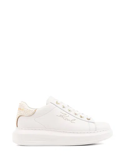 Karl Lagerfeld White Leather Rubber Sneakers In Neutral