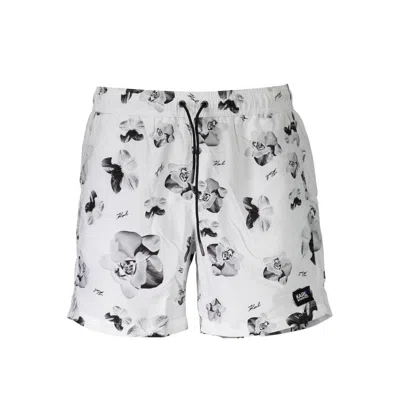 Karl Lagerfeld Floral-print Swim Trunks In White