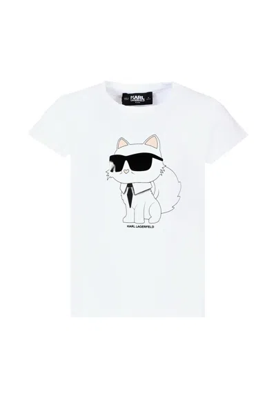 Karl Lagerfeld Kids' White T-shirt For Girl With Choupette
