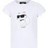 KARL LAGERFELD WHITE T-SHIRT FOR GIRL WITH CHOUPETTE PRINT AND LOGO