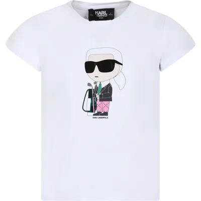Karl Lagerfeld Kids' White T-shirt For Girl With Karl And Golf Bag Print