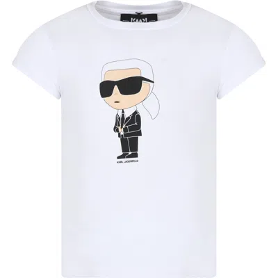 Karl Lagerfeld Kids' White T-shirt For Girl With  Print And Logo