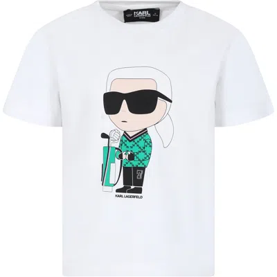 Karl Lagerfeld White T-shirt For Kids With Karl And Golf Bag Print