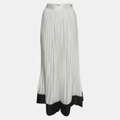 Pre-owned Karl Lagerfeld White/black Pleated Satin Wide-leg Trousers M