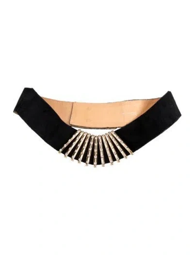 Pre-owned Karl Lagerfeld Wide Suede Waist Belt In Black