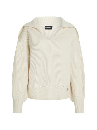 Karl Lagerfeld Wide-collar V-neck Sweater In Multi