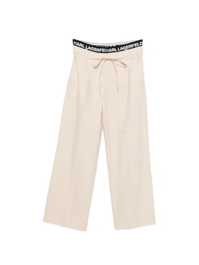Karl Lagerfeld Wide-leg Cropped Pants With Branded Waistband And Drawstring In Multi