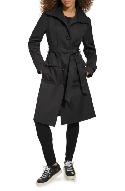 Karl Lagerfeld Wing Collar Belted Single Breasted Trench Coat In Black