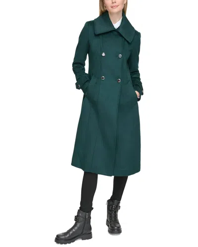 Karl Lagerfeld Wing Collar Long Wool-blend Coat In Green