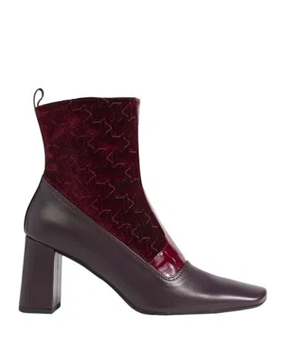 Karl Lagerfeld Woman Ankle Boots Burgundy Size 7 Soft Leather, Textile Fibers In Red