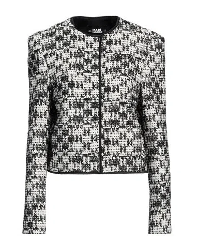 Karl Lagerfeld Woman Blazer Black Size 4 Acrylic, Polyester, Wool, Cotton In Multi