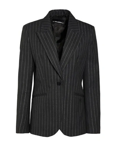 Karl Lagerfeld Woman Blazer Charcoal Size 6 Polyester, Viscose, Wool, Elastane In Gray
