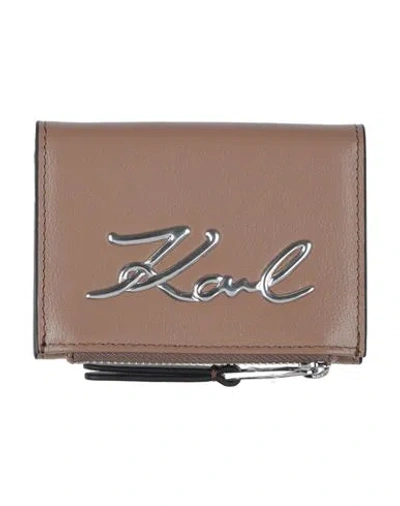 Karl Lagerfeld Woman Coin Purse Light Brown Size - Cow Leather In Sand