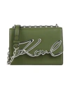 Karl Lagerfeld K/signature Md Shoulderbag Woman Cross-body Bag Military Green Size - Bovine Leather In Green