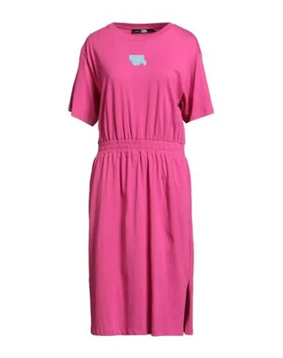 Karl Lagerfeld Woman Midi Dress Fuchsia Size L Organic Cotton In Pink