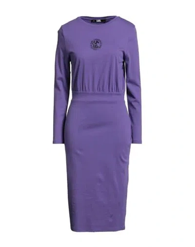 Karl Lagerfeld Woman Midi Dress Purple Size L Cotton In Blue