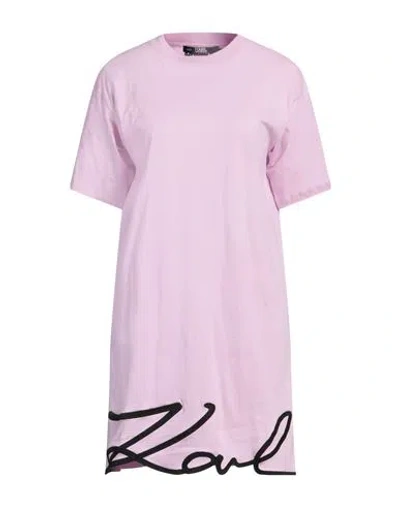 Karl Lagerfeld Woman Mini Dress Lilac Size L Organic Cotton In Purple