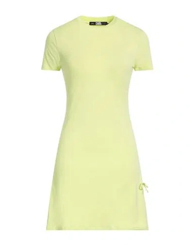 Karl Lagerfeld Woman Mini Dress Lime Green Size L Cotton, Elastane