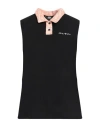 Karl Lagerfeld Woman Polo Shirt Black Size L Organic Cotton, Polyester, Cotton, Acrylic In Black