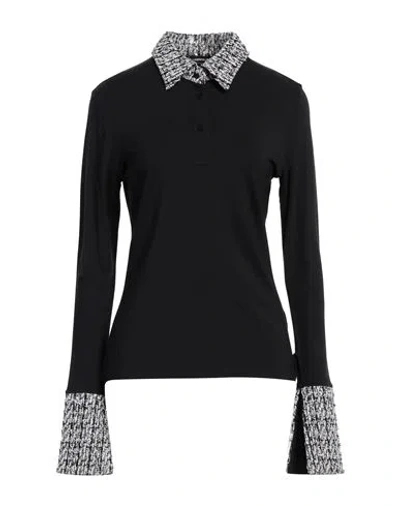 Karl Lagerfeld Woman Polo Shirt Black Size L Viscose, Elastane, Cotton, Acrylic, Polyester