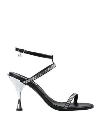 Karl Lagerfeld Woman Sandals Black Size 6 Goat Skin, Textile Fibers
