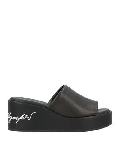 Karl Lagerfeld Woman Sandals Black Size 6.5 Leather
