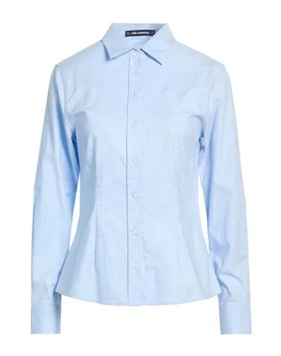 Karl Lagerfeld Woman Shirt Azure Size 12 Cotton, Elastane In Blue