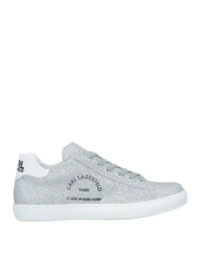 Karl Lagerfeld Woman Sneakers Silver Size 9 Soft Leather