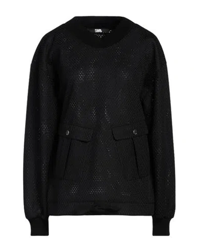 Karl Lagerfeld Woman Sweatshirt Black Size 2 Polyester, Cotton, Elastane