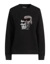 Karl Lagerfeld Black Crewneck Rhinestone Sweatshirt In Black