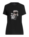 Karl Lagerfeld Ikon Rhinestone Karl & Choupette T-shirt In Black