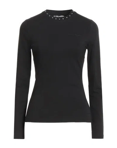 Karl Lagerfeld Woman T-shirt Black Size M Organic Cotton, Elastane