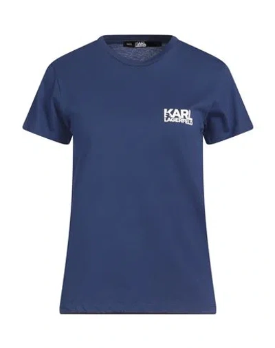 Karl Lagerfeld Woman T-shirt Blue Size L Organic Cotton