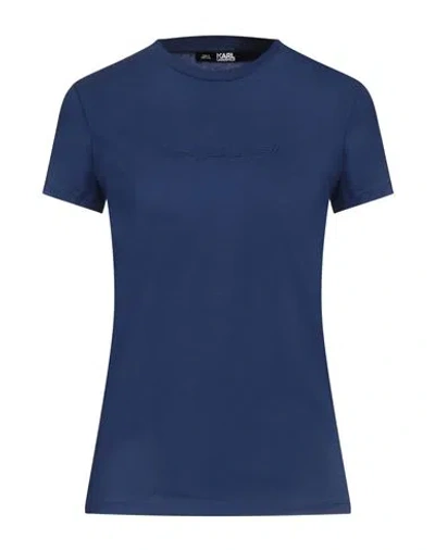 Karl Lagerfeld Woman T-shirt Blue Size L Organic Cotton