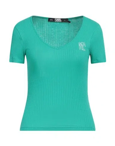 Karl Lagerfeld Woman T-shirt Emerald Green Size L Organic Cotton