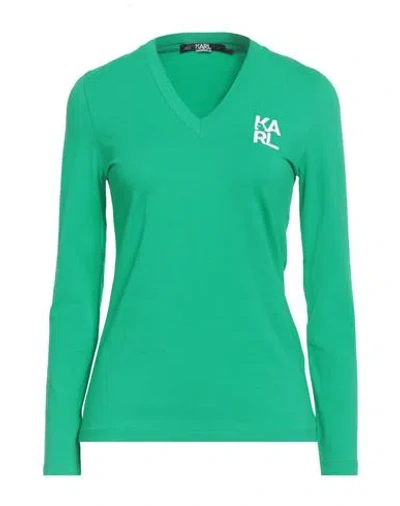 Karl Lagerfeld Woman T-shirt Green Size L Cotton, Elastane