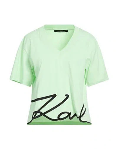 Karl Lagerfeld Woman T-shirt Light Green Size L Organic Cotton