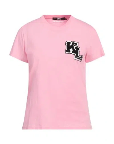 Karl Lagerfeld Logo-patch Cotton T-shirt In Pink