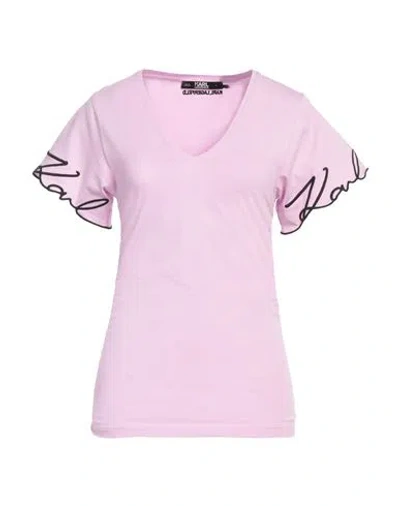 Karl Lagerfeld Woman T-shirt Pink Size L Organic Cotton