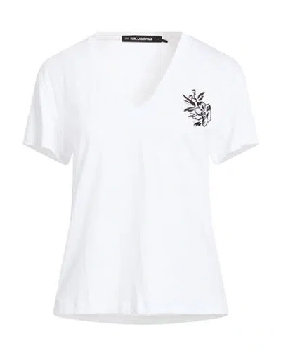 Karl Lagerfeld V-neck Embroidered T-shirt In White