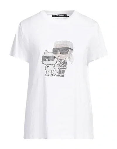 Karl Lagerfeld Ikon Karl & Choupette Rhinestone T-shirt In White