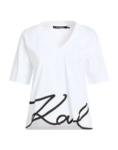 Karl Lagerfeld Woman T-shirt White Size L Organic Cotton In Red