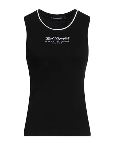 Karl Lagerfeld Woman Tank Top Black Size L Cotton, Elastane