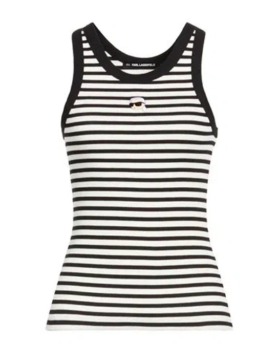 Karl Lagerfeld Woman Tank Top Black Size L Cotton, Elastane In Multi