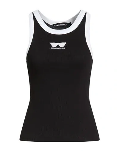Karl Lagerfeld Woman Tank Top Black Size M Organic Cotton, Elastane