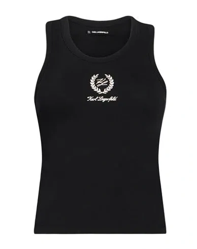 Karl Lagerfeld Woman Tank Top Black Size Xl Organic Cotton, Elastane