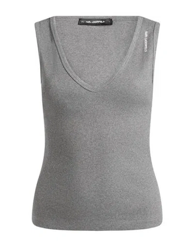 Karl Lagerfeld Woman Tank Top Grey Size Xl Cotton, Elastane In Gray